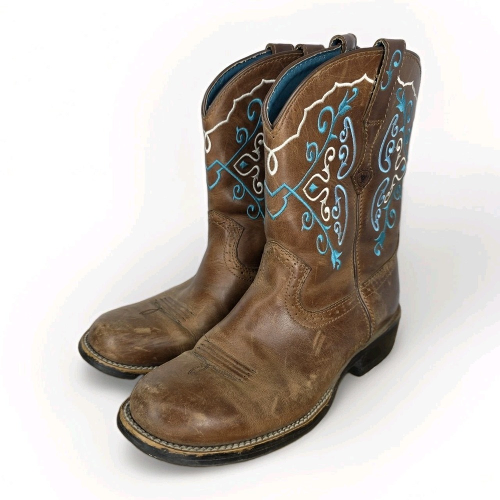 Ariat Womens 10 Fatbaby Leather Western Boots Brown Teal Turquoise Cowgirl